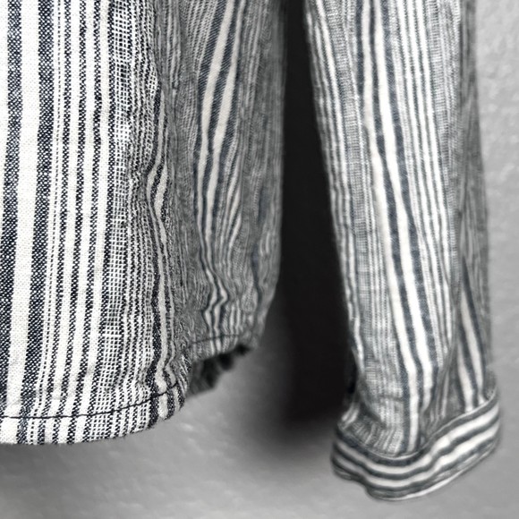 B.L.E.U. Women's Sz M Linen Blend Peasant Boho Relaxed Lagenlook Blouse Grey - Picture 5 of 12